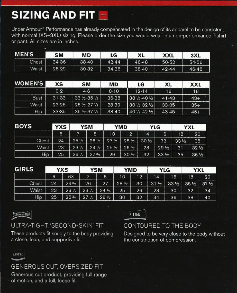 Under Armour Pant Size Chart